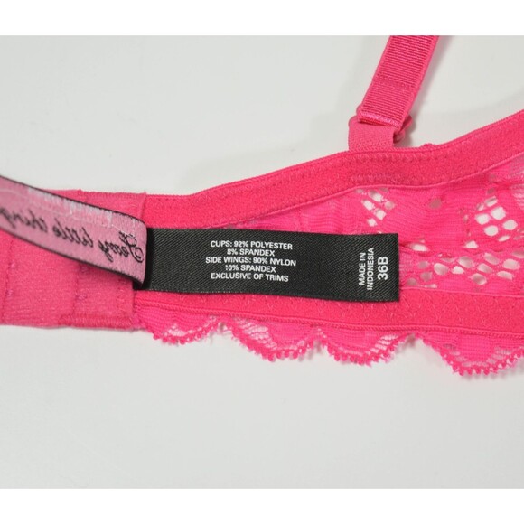 Victoria Secret Y2K Sexy Little Things Fuchsia Pink Lace Padded Bra Sz 36B - Picture 5 of 5
